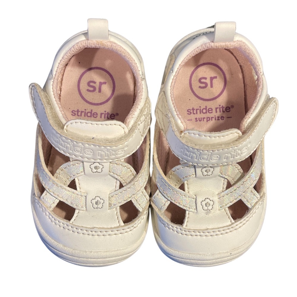 Stride Rite White Baby Walker Shoes with Velcro Closure